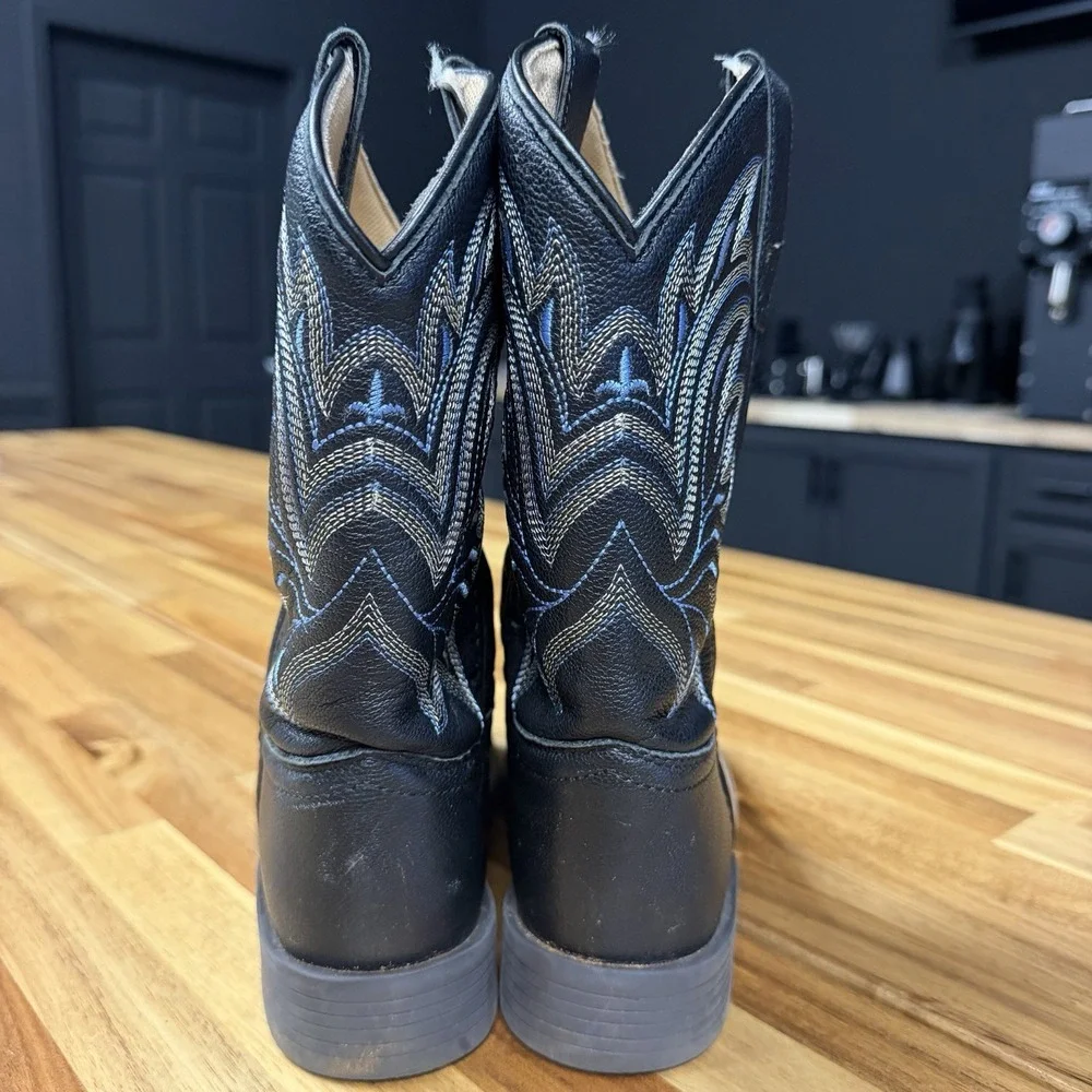 Cowboy Legend Kids Size 2 Black Western Cowboy Boots Square Toe 1418-30K-CTR